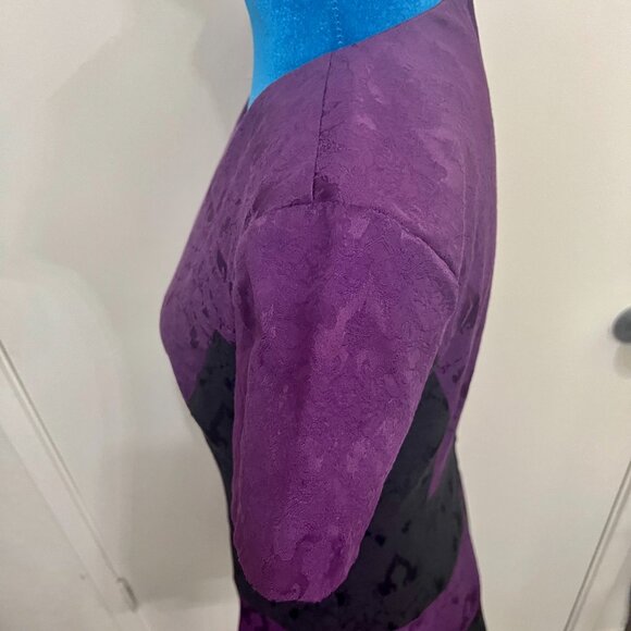 Badgley Mischka Belle Jacquard Colorblock striped dress Short Sleeve Purple 6 - Picture 9 of 12